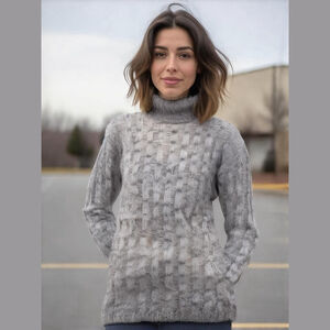 Women's M Cowl Neck Sweater Black Grey Cream